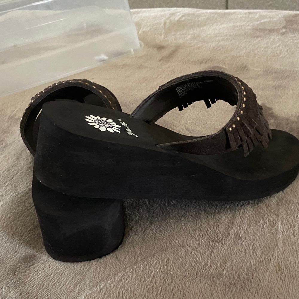 Yellow Box Black and Brown Fringe Sandals - Picture 3 of 5